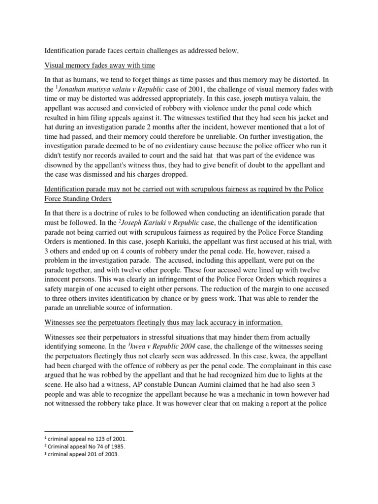 Challenges in Identification Parade | PDF | Appeal | Evidence (Law)