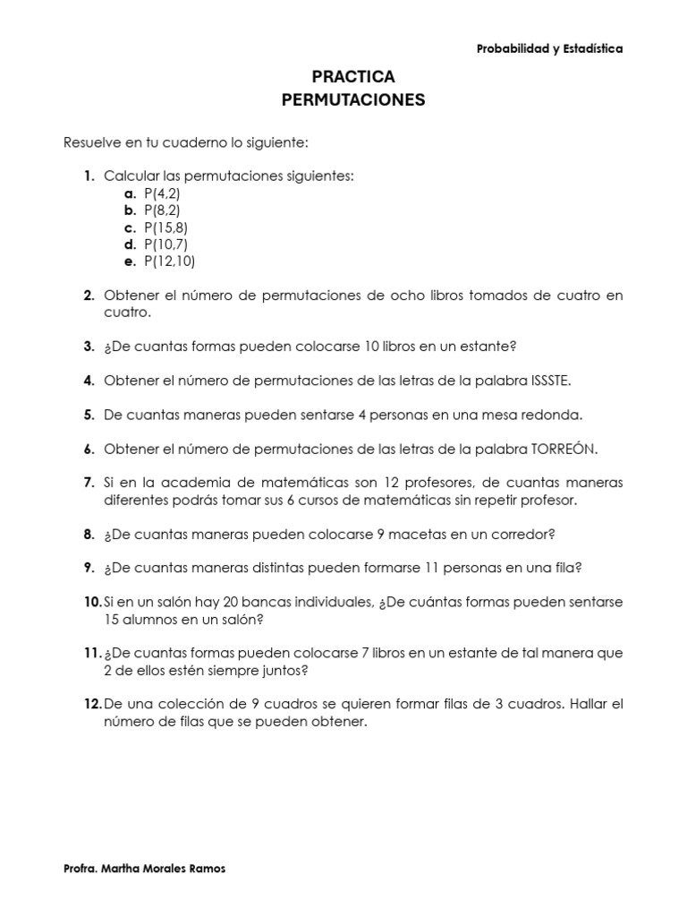 Permutaciones y combinaciones en matemáticas | PDF | Matemáticas