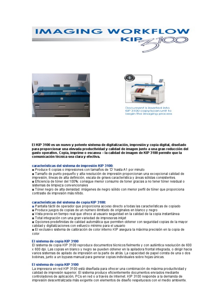 El KIP 3100 PDF Impresora Tecnología de medios