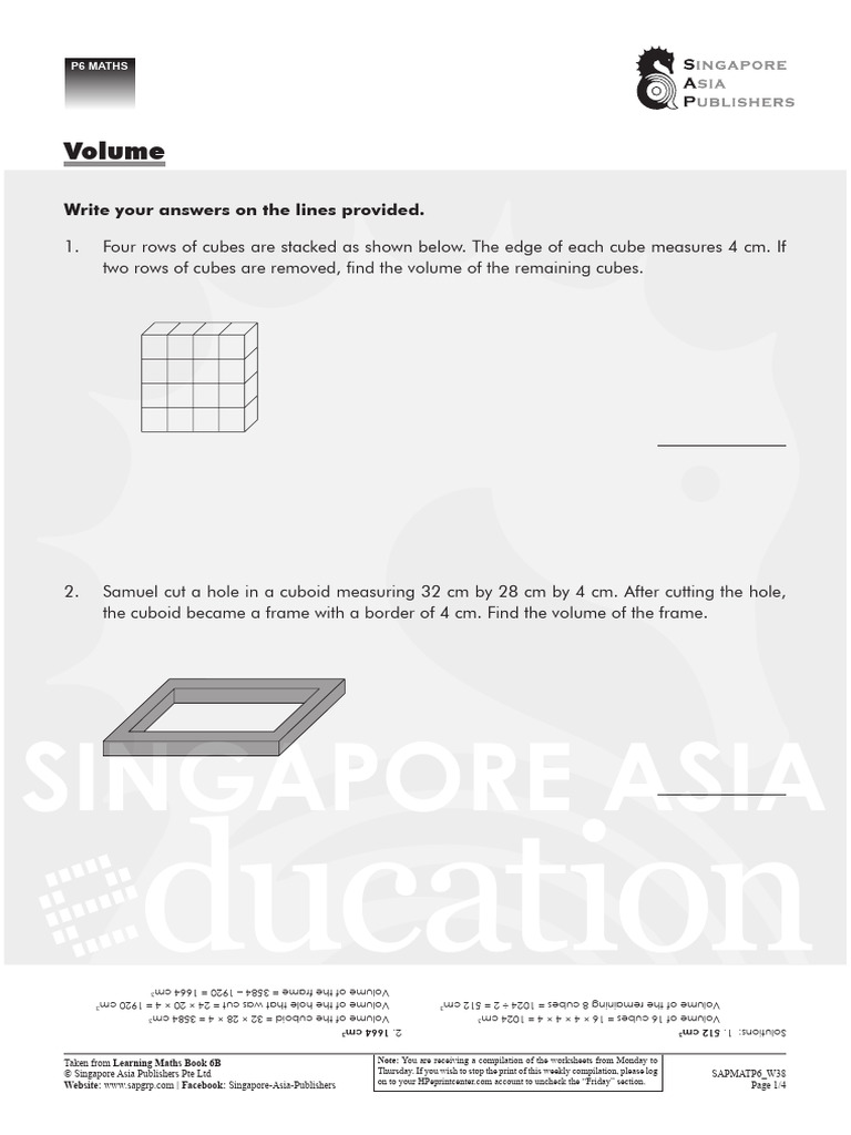P6 Volume Worksheets Compilation | PDF | Volume | Litre