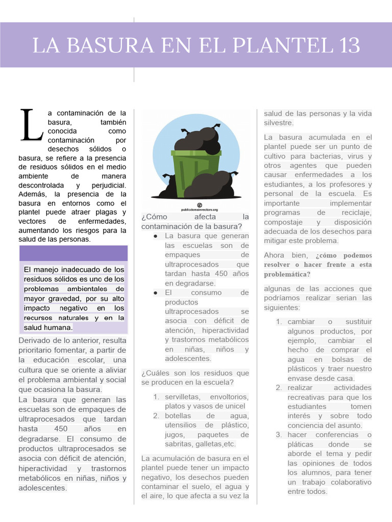 Impacto de la Basura en la Salud Escolar | PDF | Residuos | Contaminación