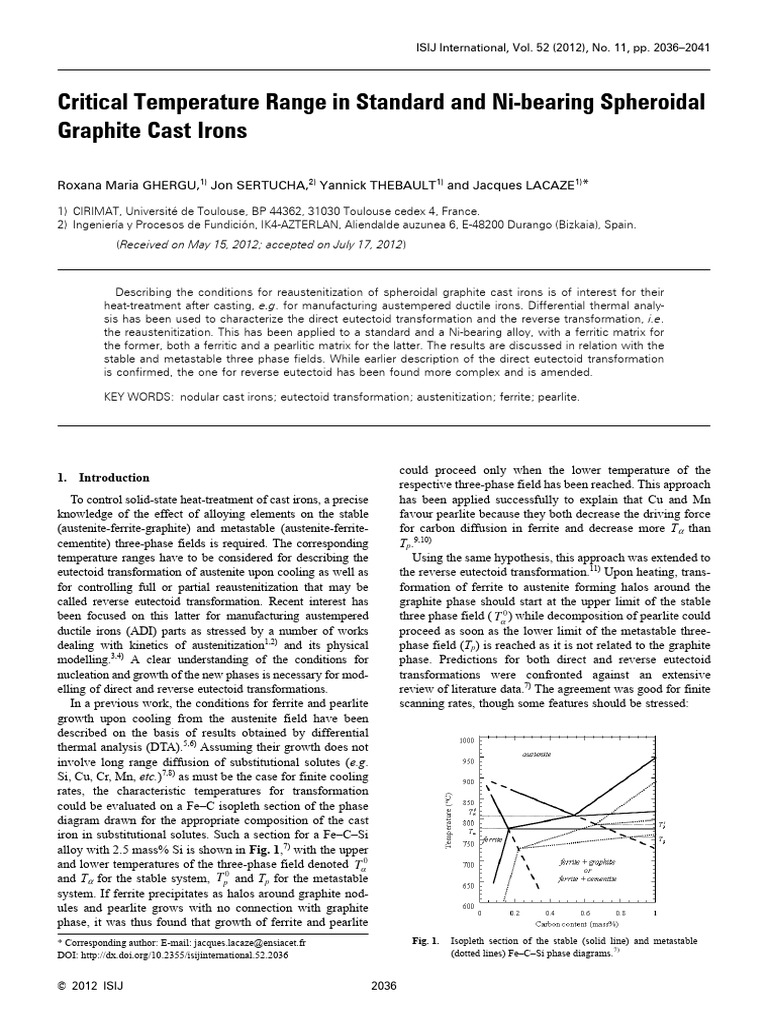 Critical Temperature in Spheroidal Graphite Cast Irons | PDF | Cast ...