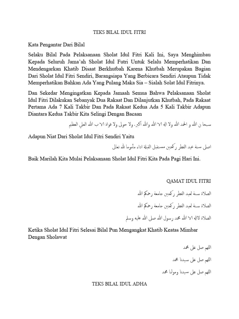 TEKS BILAL IDUL FITRI DAN ADHA | PDF