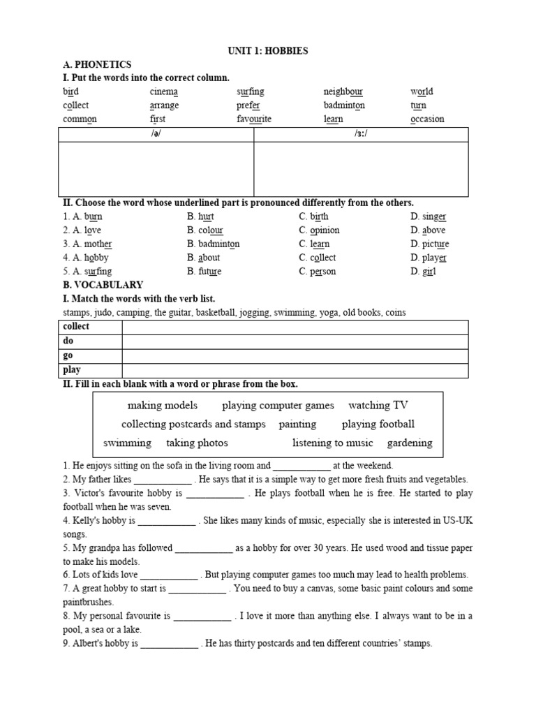 Unit 1 Hobbies Global Success 7 | PDF | Hobbies