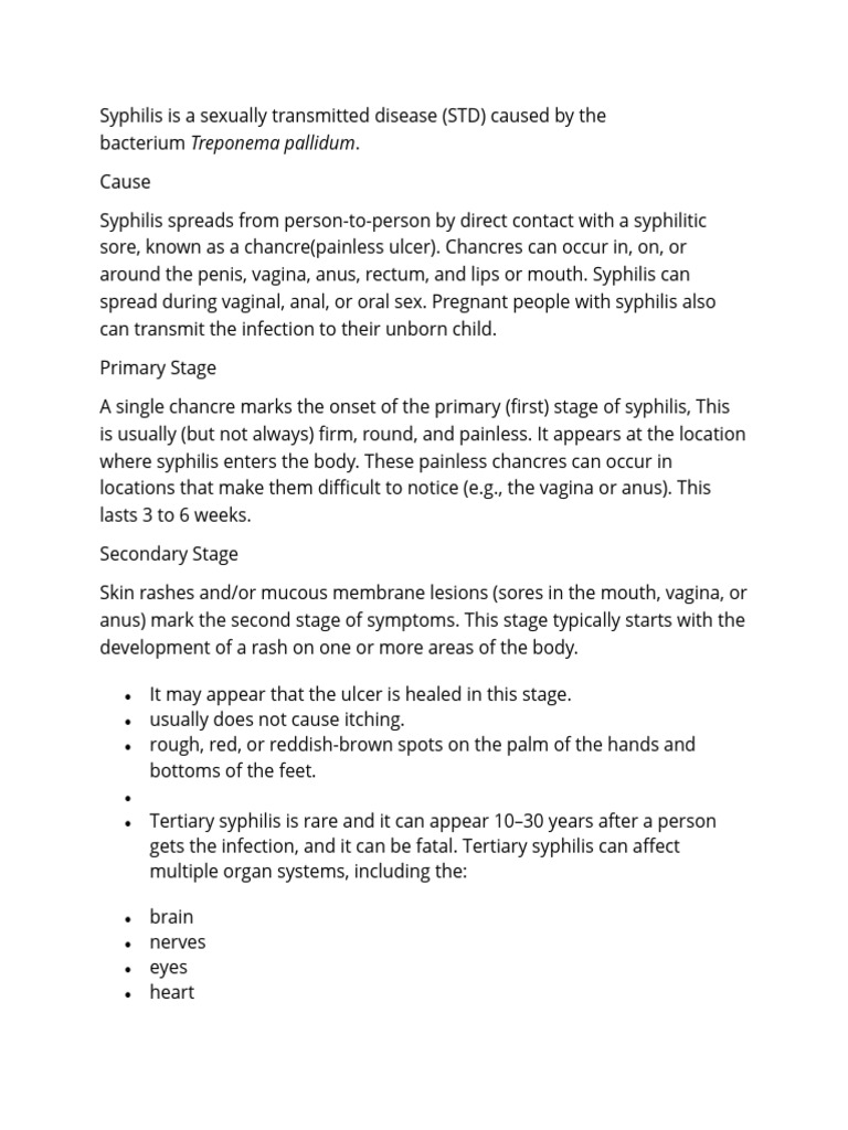 Syphilis Is A Sexually Transmitted Disease | PDF