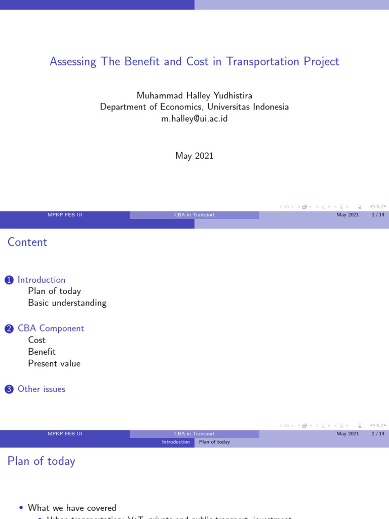 L12 Assessing Benefit and Cost in Transport | PDF | Cost–Benefit ...