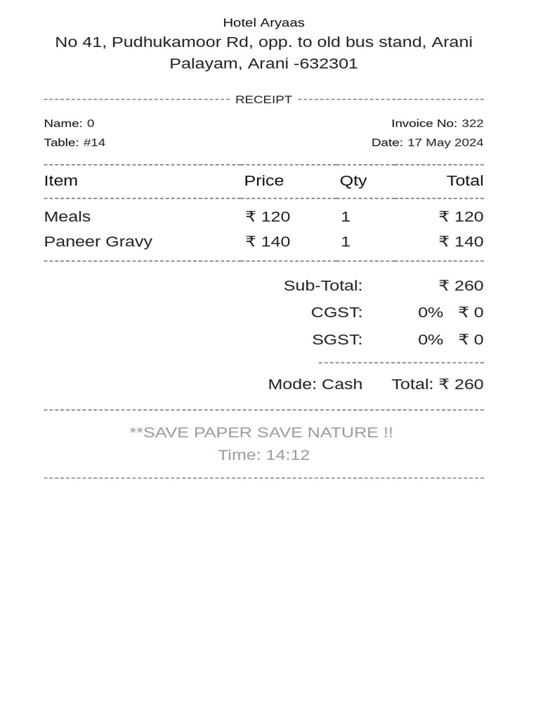 Restaurant Bill Template 2 PDF