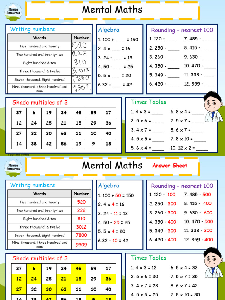Grade 4 Mental Maths Worksheet 4 1 PDF | PDF | Mathematics