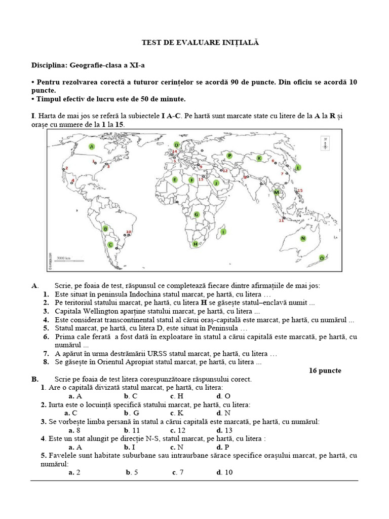 Test Inițial Clasa XI | PDF