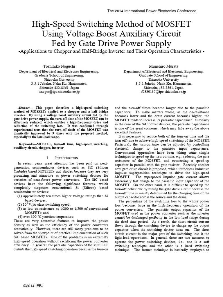 High-Speed Switching Method of MOSFET Circuit Diagram