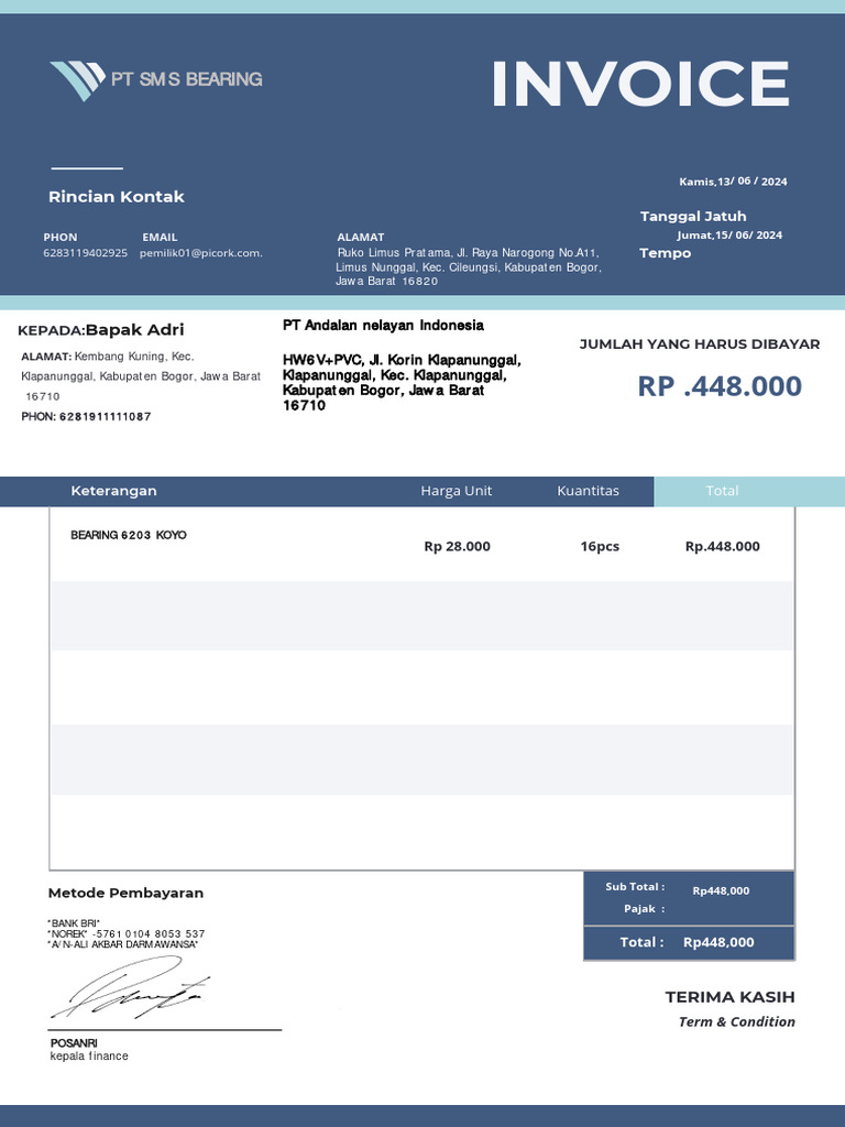 Invoice Pembayaran PT Andalan Nelayan | PDF