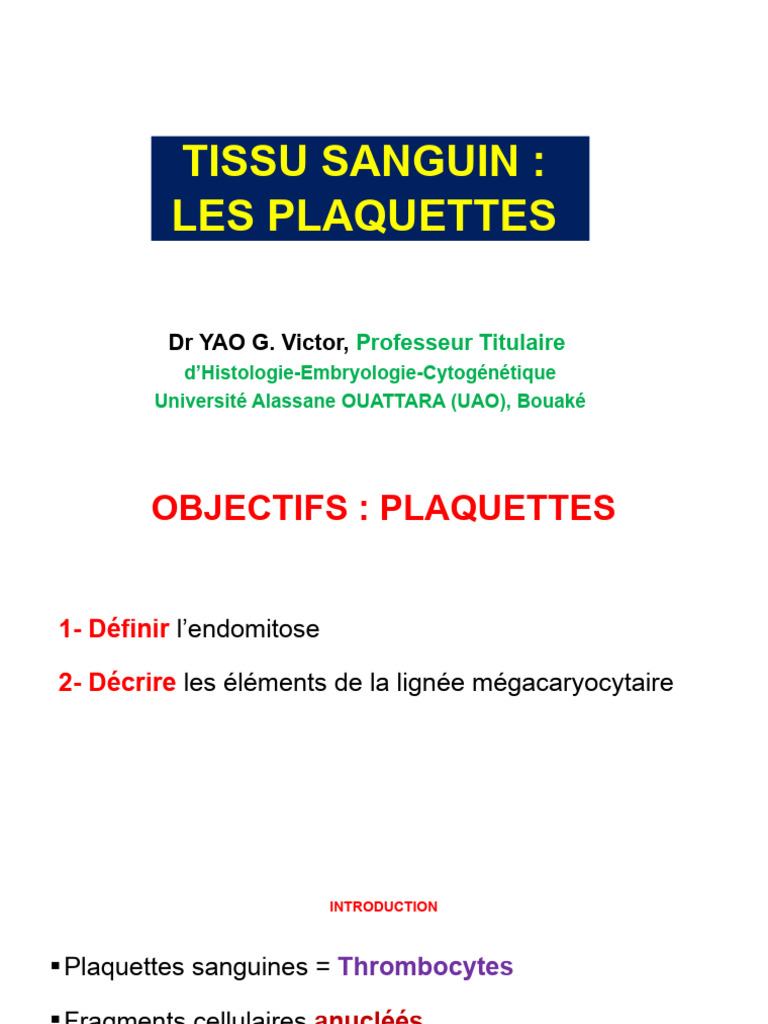 Rôle et Normes des Plaquettes Sanguines | PDF | Thrombocyte | Globule blanc