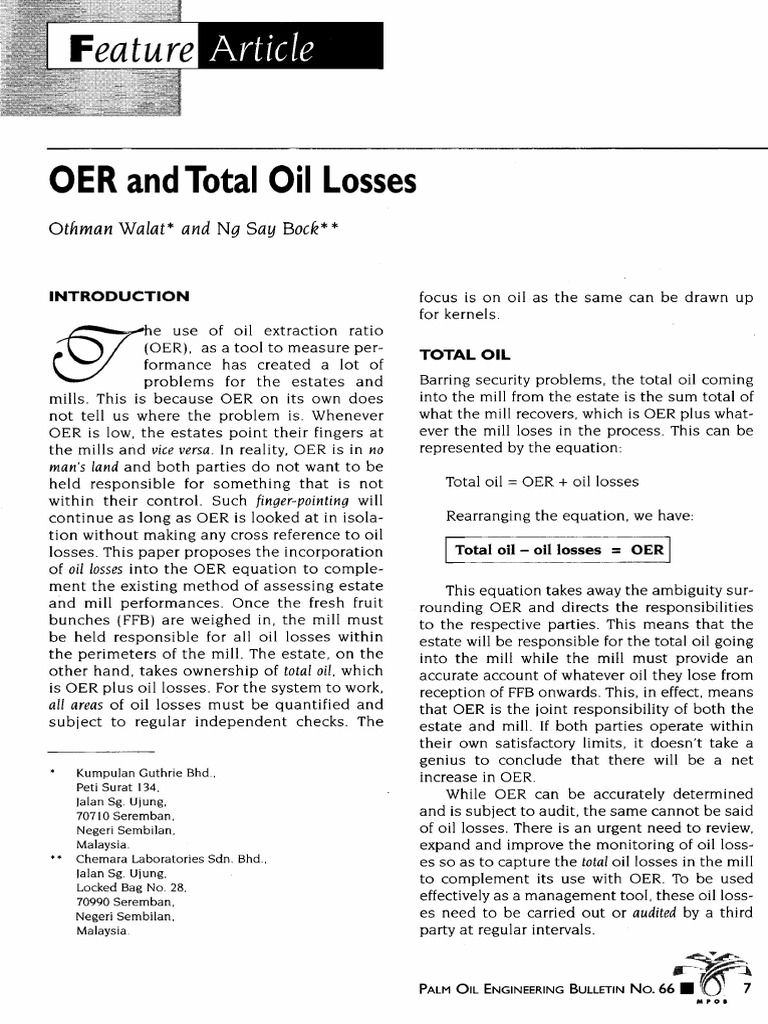 OER and Total Oil Losses 2003 | PDF