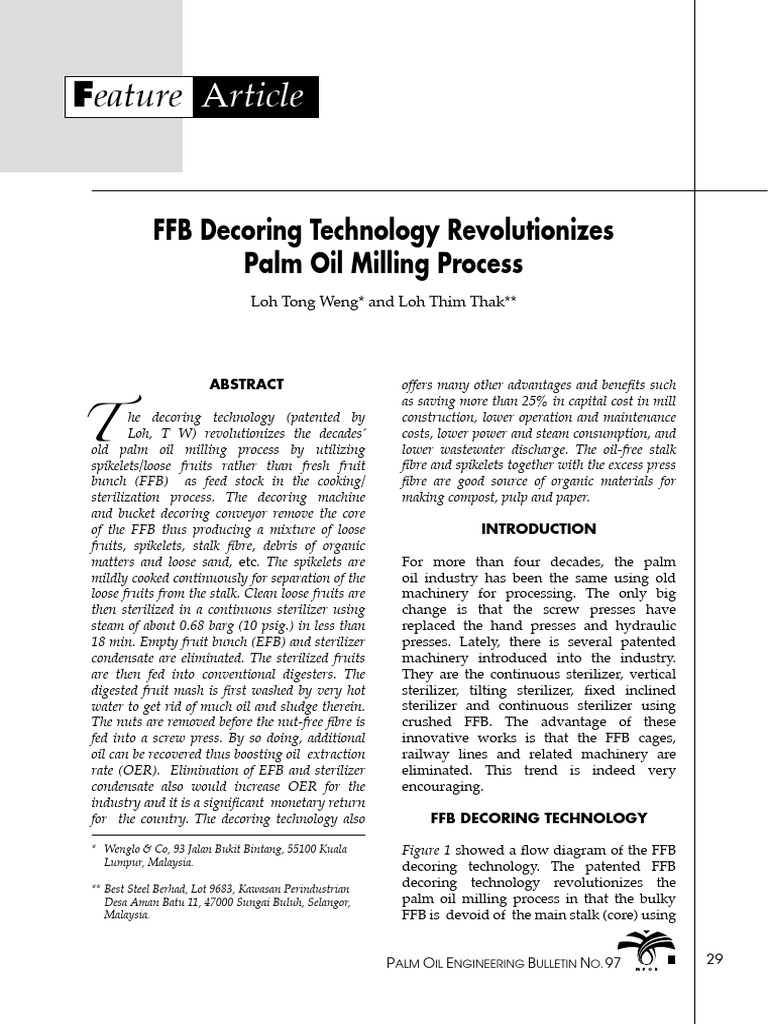 FFB Decoring Technology Revolutionizes Palm Oil Milling Process | PDF ...