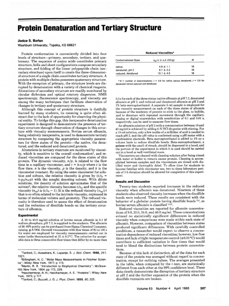 BARTON Protein Denaturation and Tertiary Structure | PDF | Denaturation ...