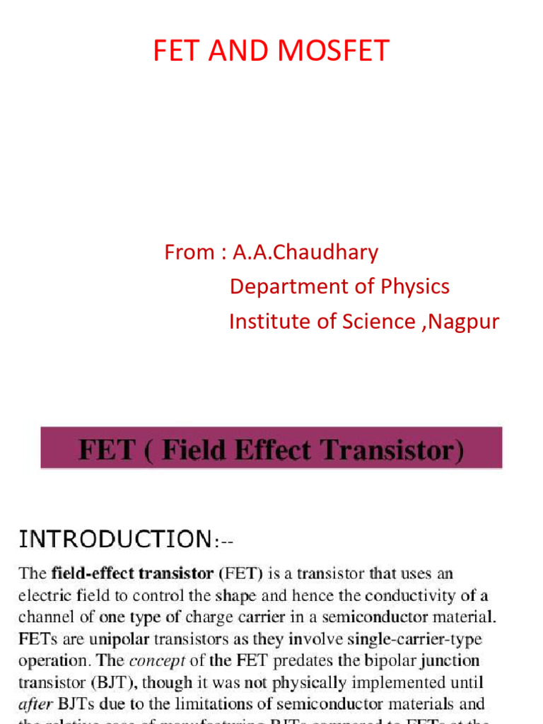 Jfet and Mosfet Slides | PDF | Field Effect Transistor | Mosfet