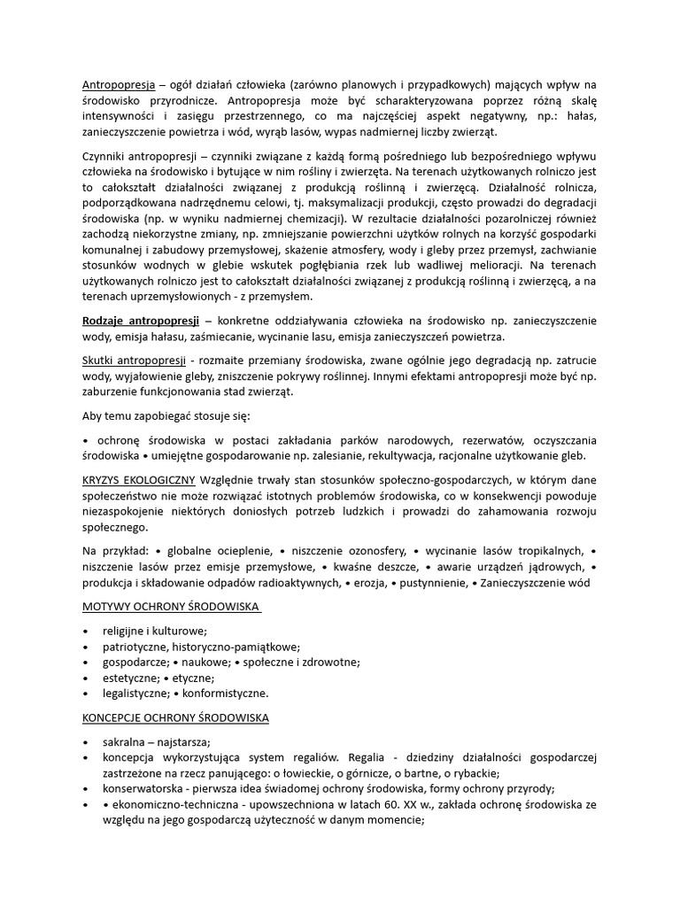 Ochrona Przyrody I Środowiska - Notatka | PDF