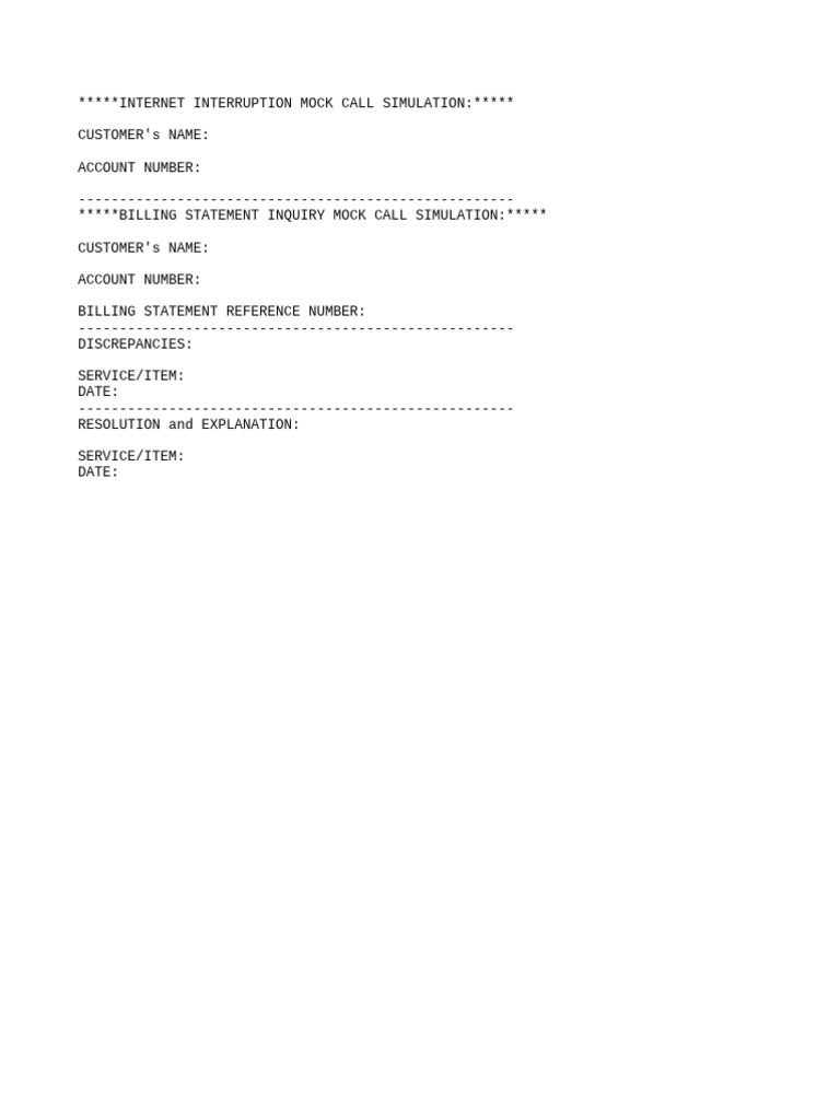 Mock Call Simulation for Billing Issues | PDF