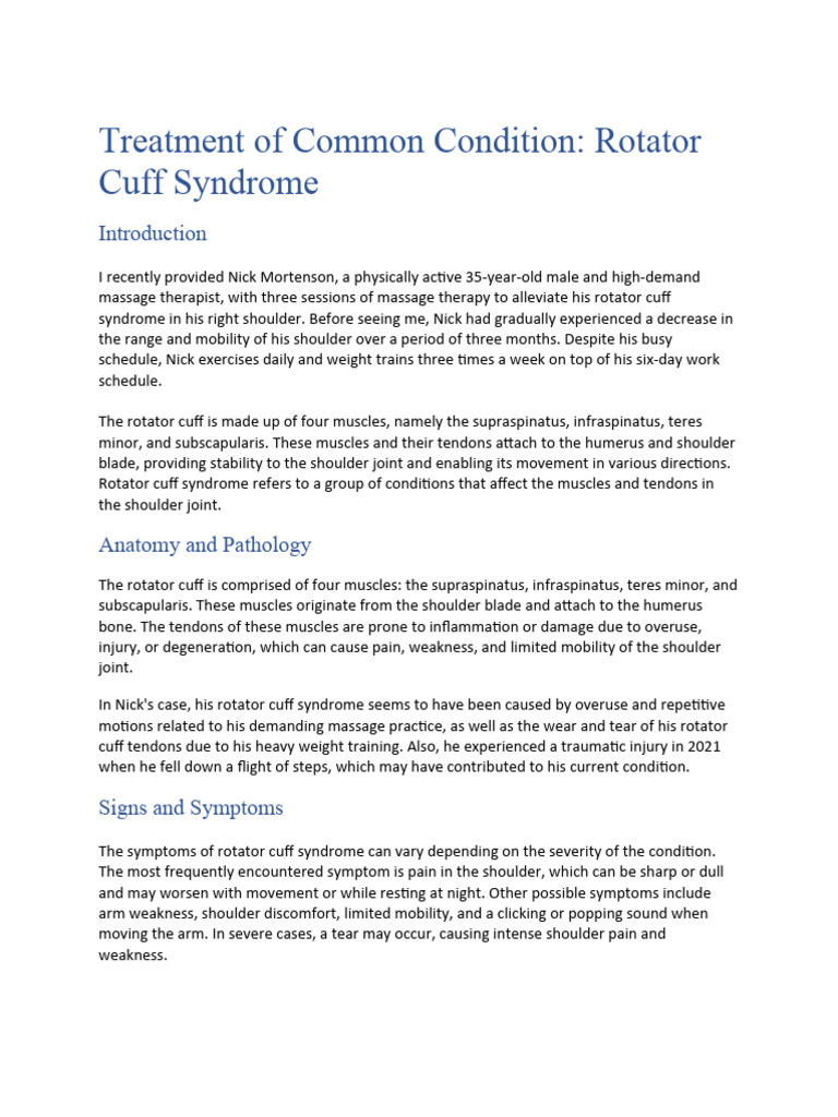 Massage Therapy for Rotator Cuff Syndrome | PDF | Anatomical Terms Of ...