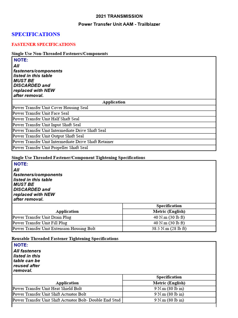 TRANSMISSION Power Transfer Unit AAM - Trailblazer | PDF | Axle | Leak