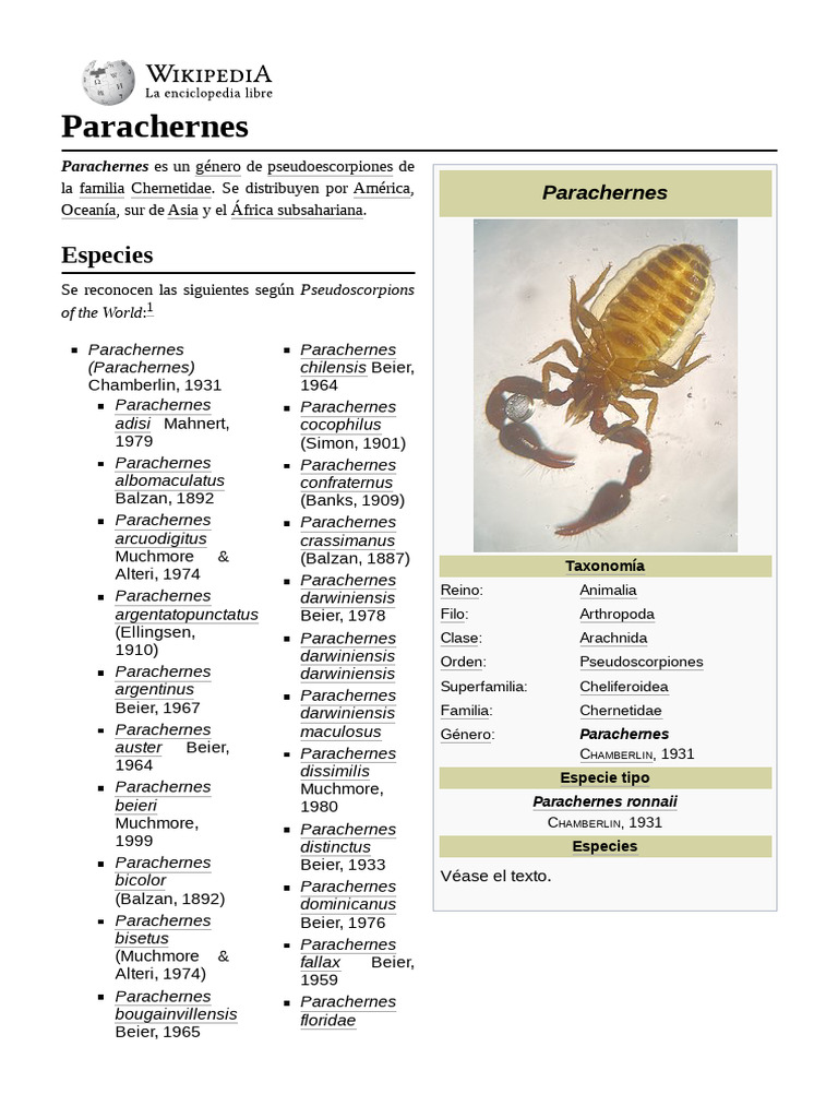 Parachernes Descargar gratis PDF Nomenclatura biológica Arácnidos