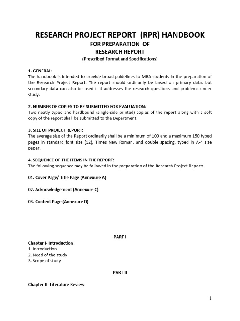 Mba Research Project Report Handbook Pdf Methodology