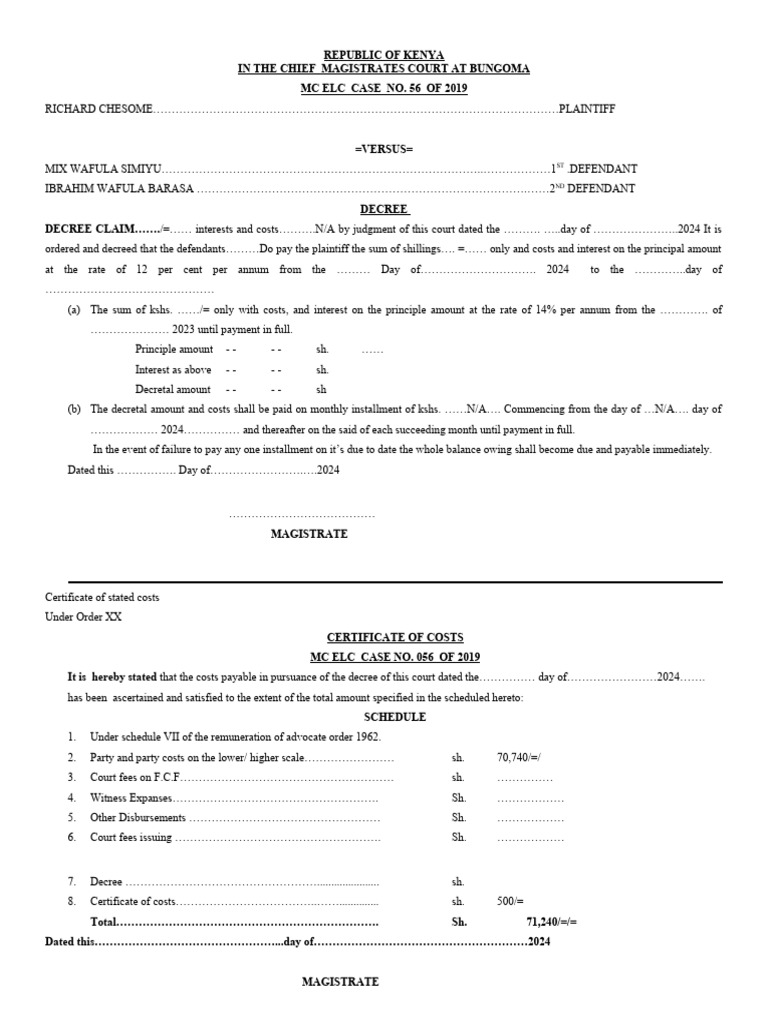 Bungoma Court Decree Summary 2019 | PDF | Common Law