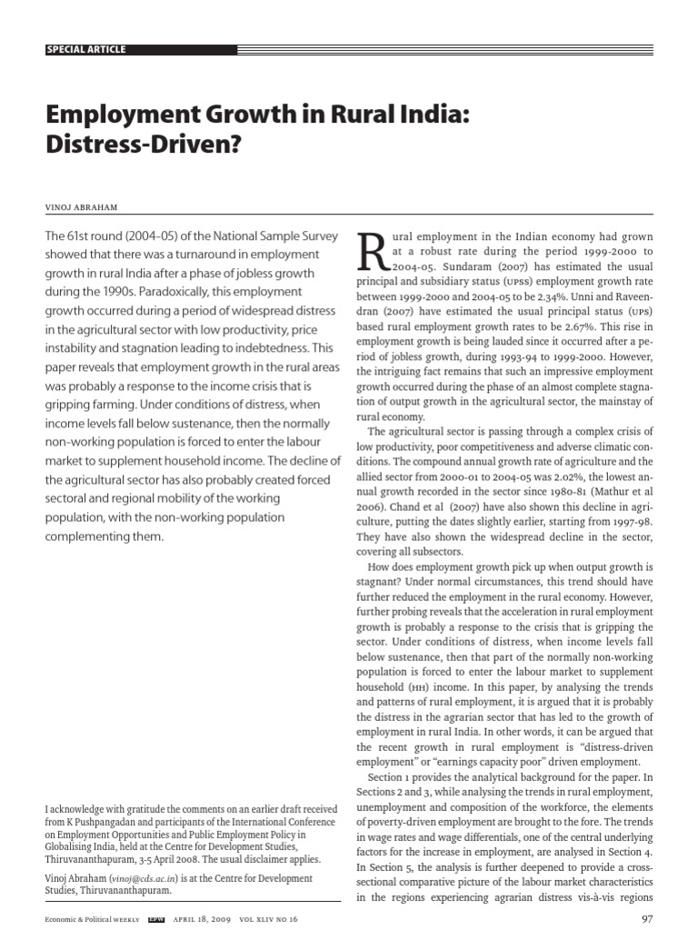 Distress-Driven Employment in Rural India | PDF | Workforce | Labour ...