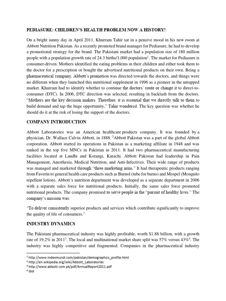 PEDIASURE Case For Class Discussion Spring 2024 PDF Dietary 