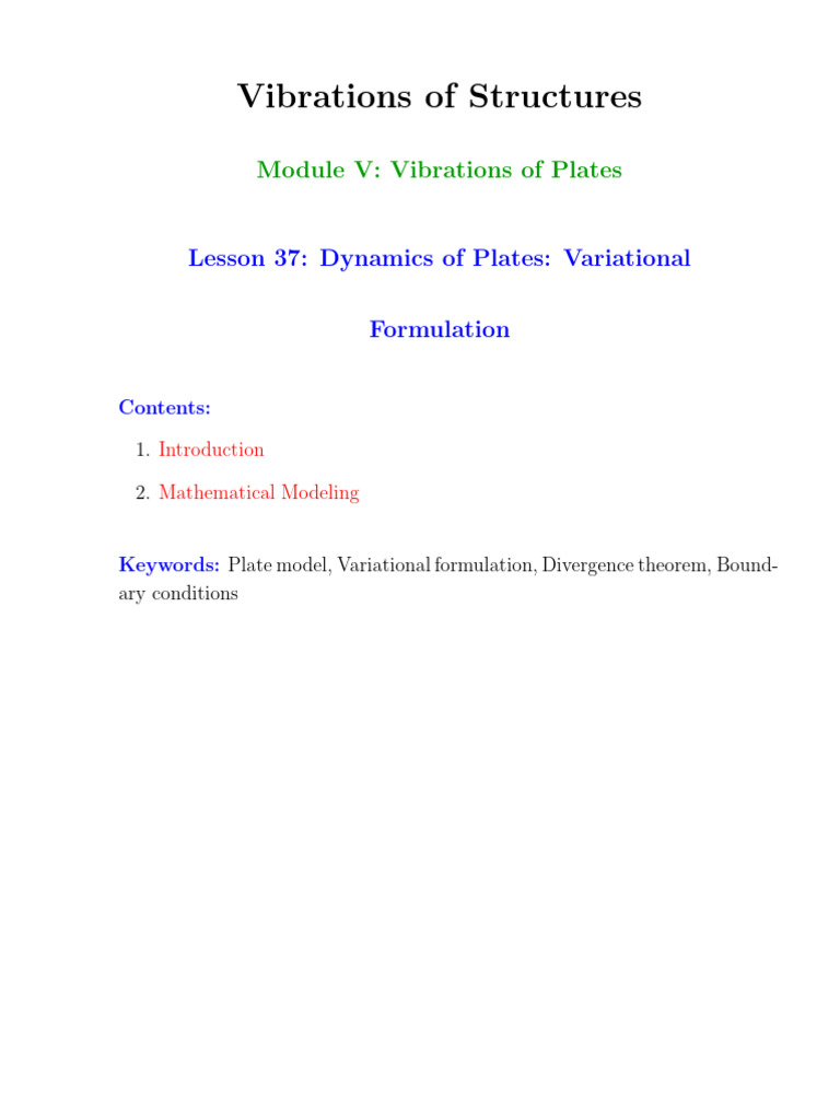 Dynamics of Plates: Variational Formulation | PDF | Calculus Of ...