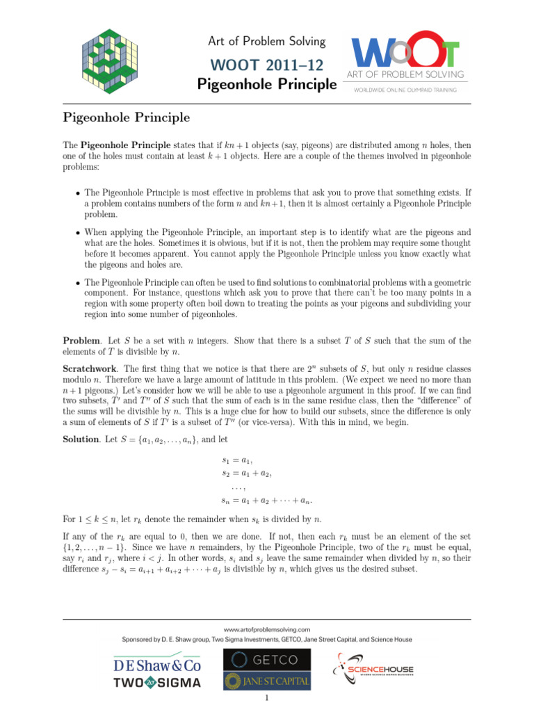 0 pigeonhole principle pdf combinatorics discrete mathematics