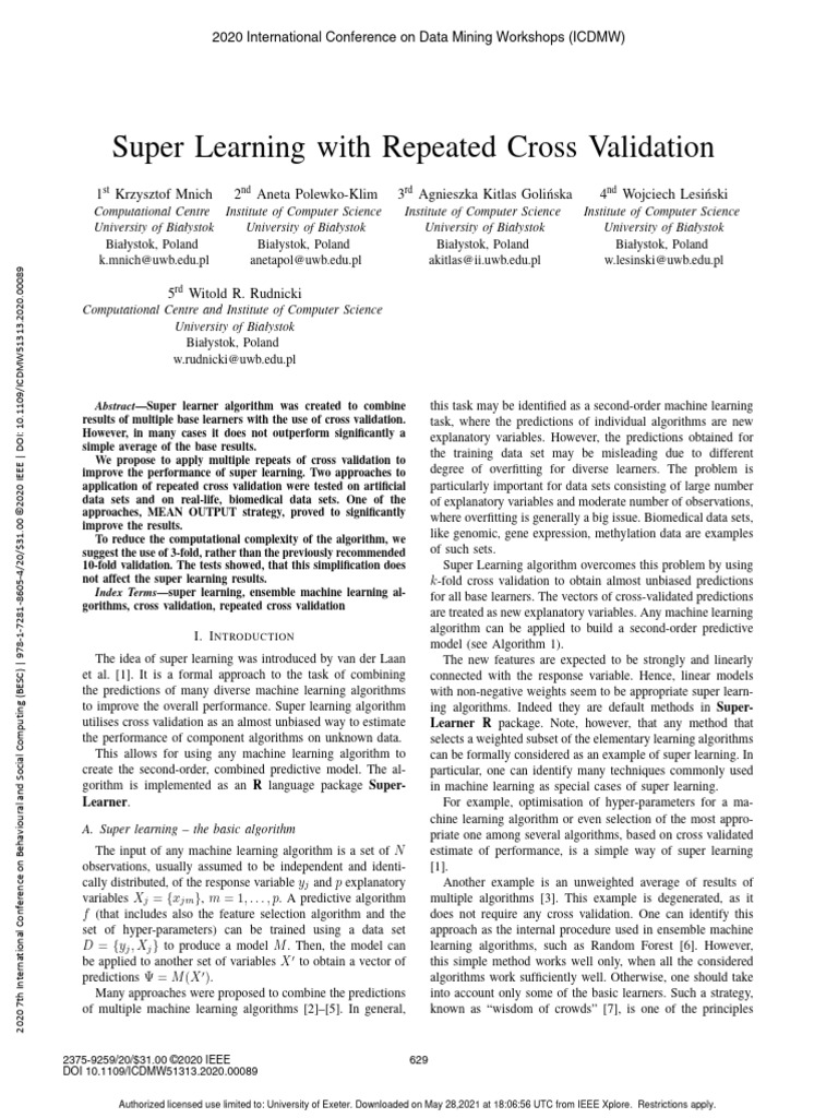 Enhancing Super Learning with Cross Validation | PDF | Cross Validation ...