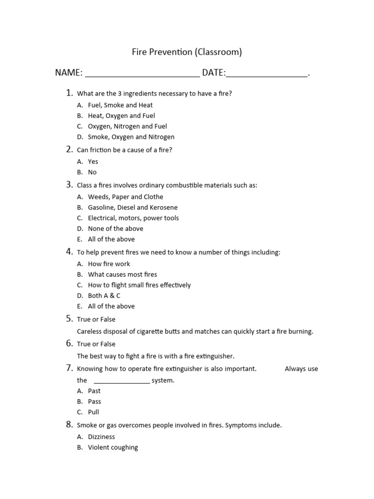 Classroom Fire Prevention Quiz | PDF
