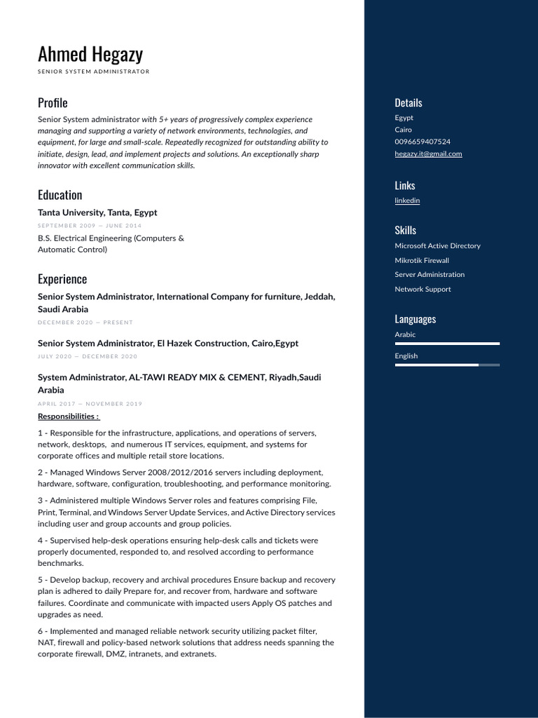 Ahmed Hegazy - Senior System Administrator | PDF | Computer Network ...
