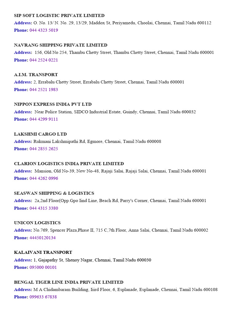 Logistics Companies in Chennai List | PDF | Tamil Nadu | Tamils