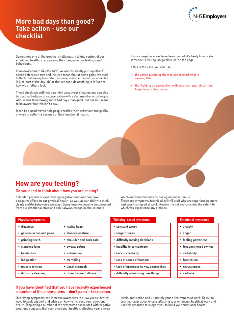 Emotional Health Checklist for NHS Staff | PDF | Anxiety | Emotions