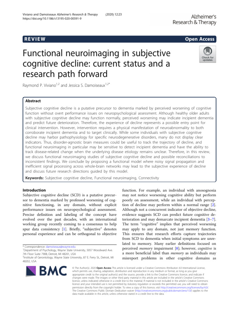 Functional Neuroimaging in Cognitive Decline | PDF | Dementia ...