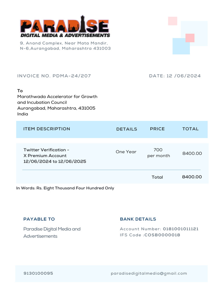 Twitter Invoice PDMA-24/207 | PDF