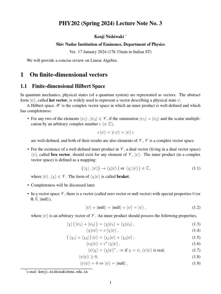 Linear Algebra in Quantum Mechanics | PDF | Eigenvalues And ...