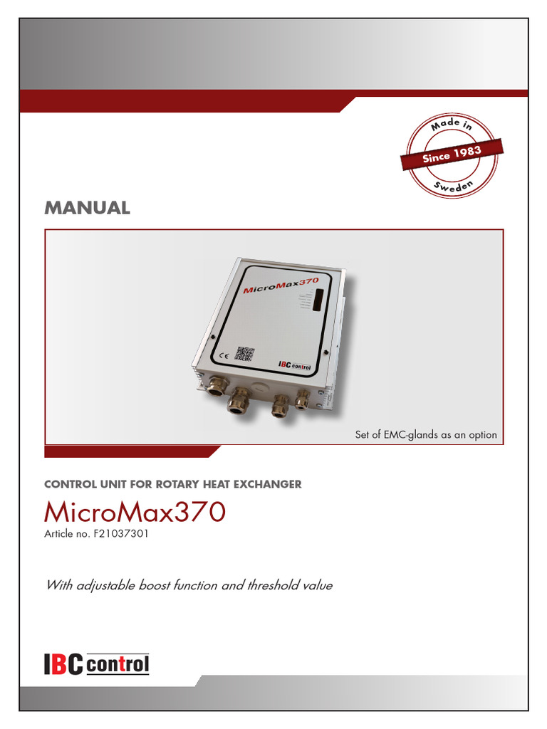 MicroMax370 Control Unit Manual | PDF | Electric Motor | Switch