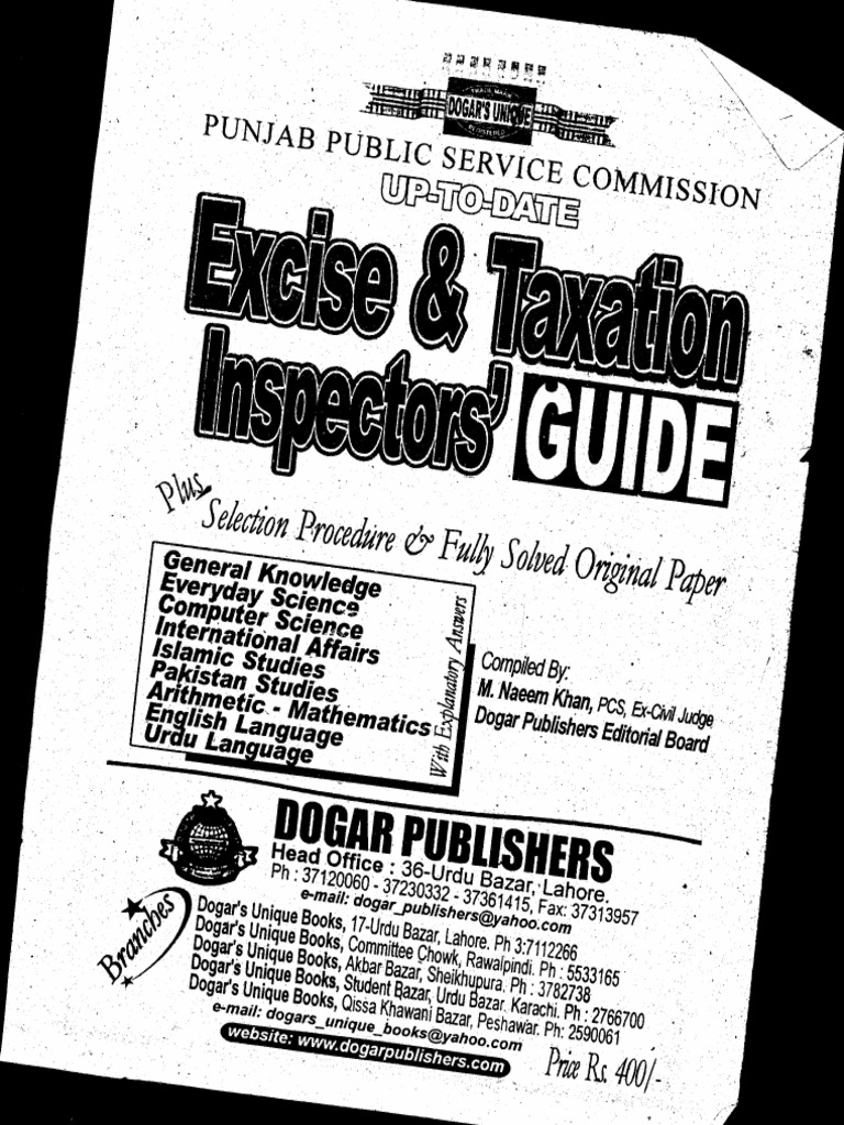 Excise and Taxation Inspector PPSC by Dogars | PDF
