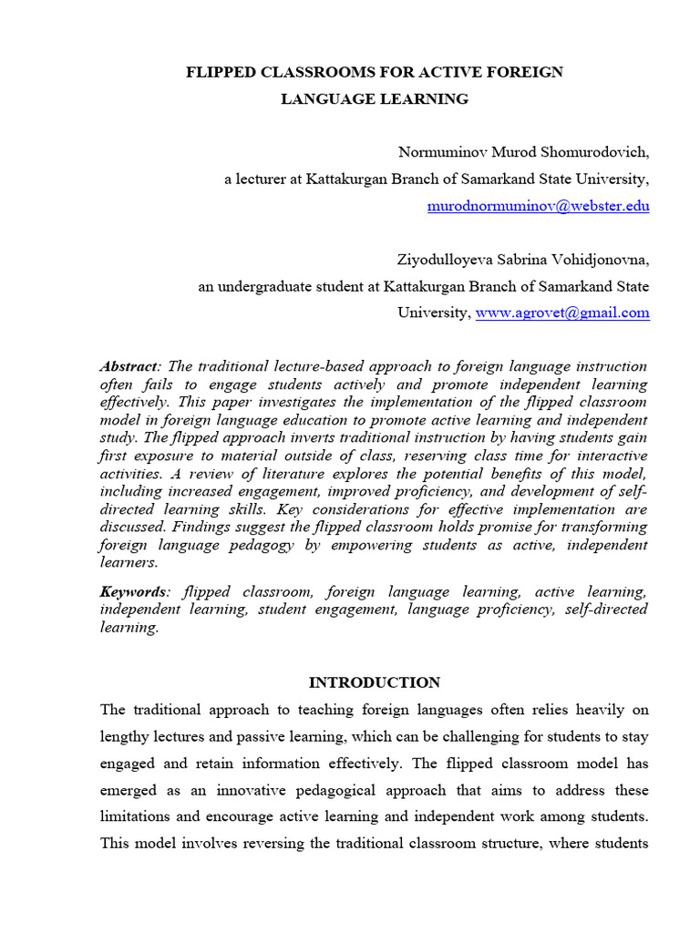 Flipped Classrooms in Language Learning | PDF | Learning | Foreign Language
