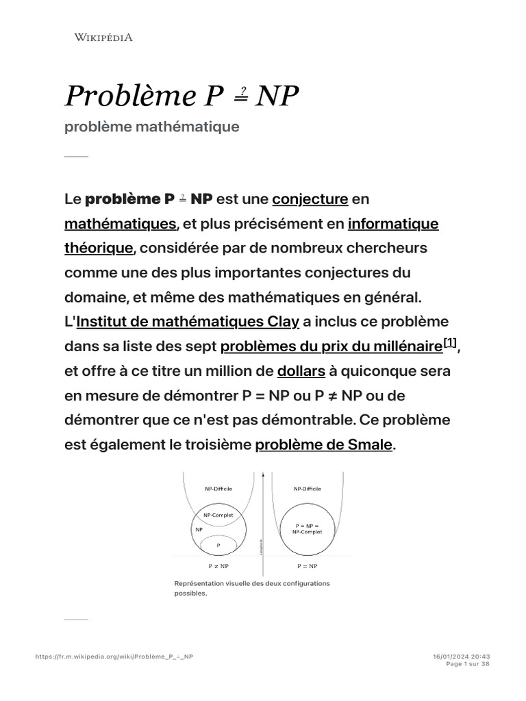 Problème P ≟ NP : Enjeux et Implications | PDF | Théorie de la ...