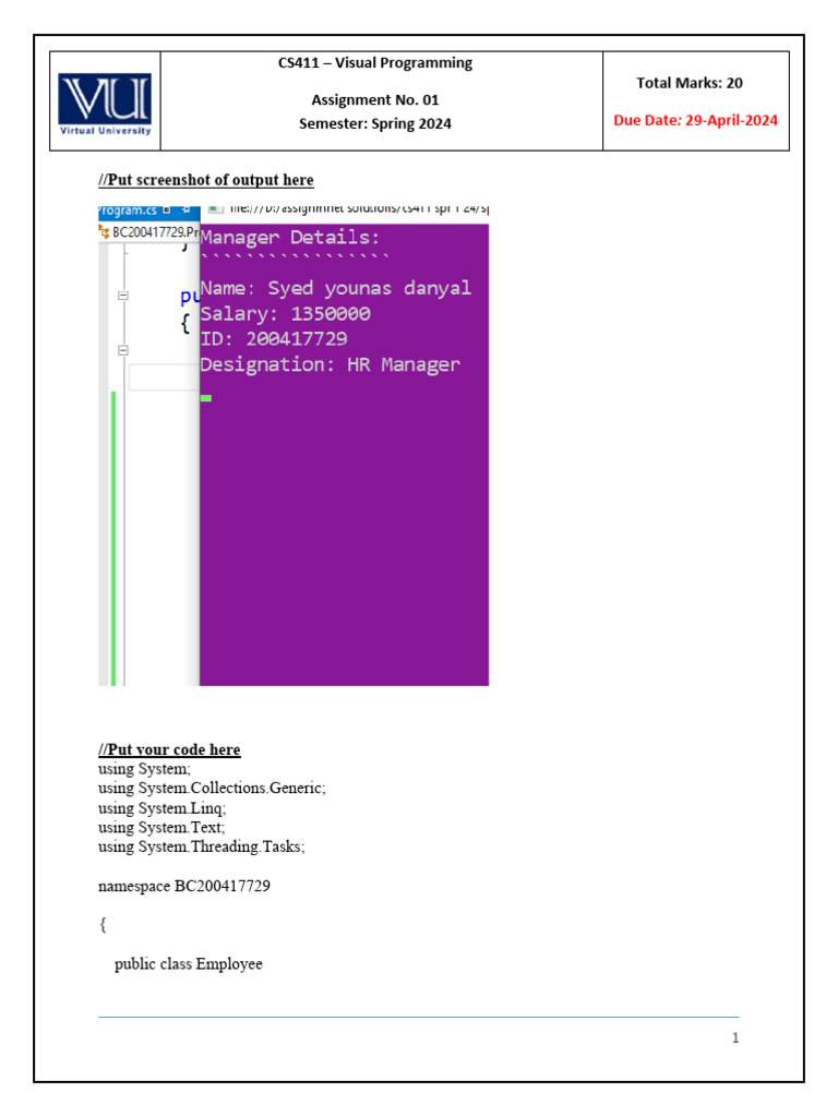 Cs411 visual programming assignment no 01 semester spring 2024