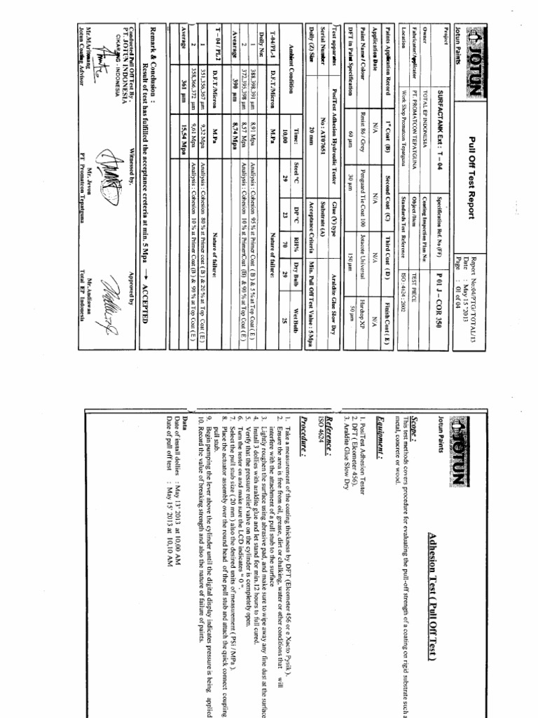 Pull of Test Ext T-04 | PDF