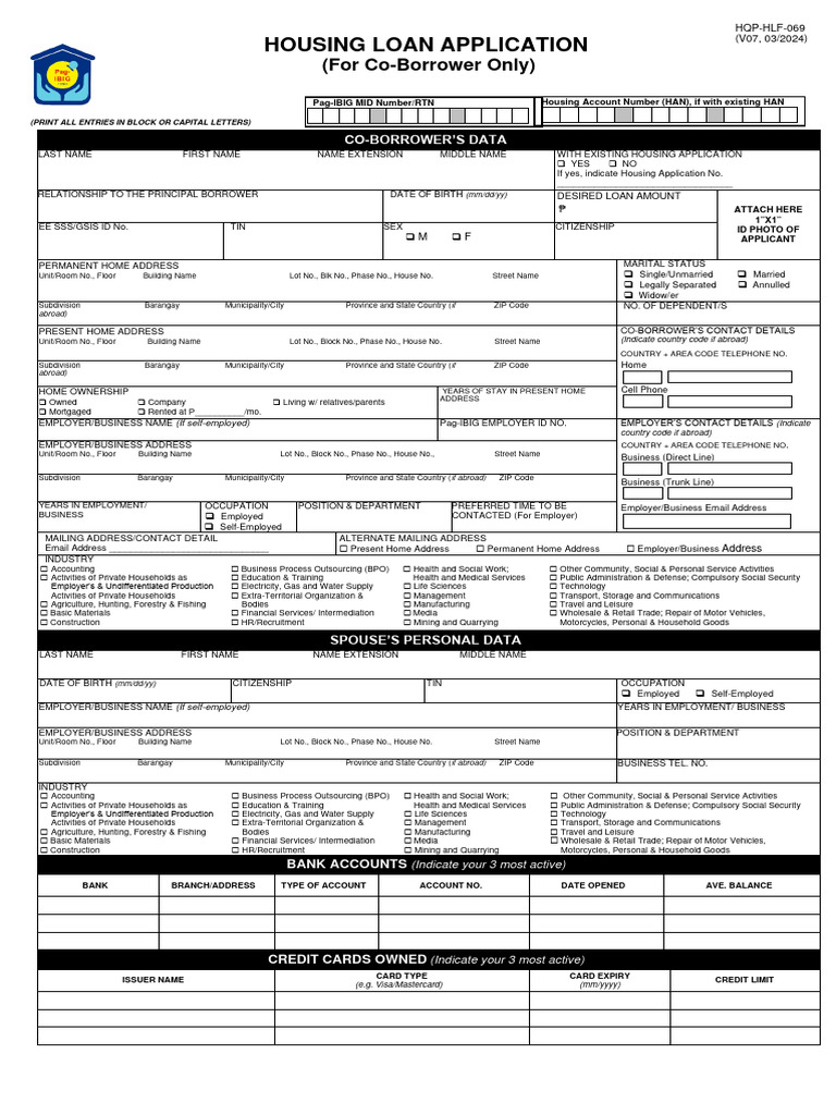 Pag-IBIG Co-Borrower Loan Form 2024 | PDF | Loans | Credit Card