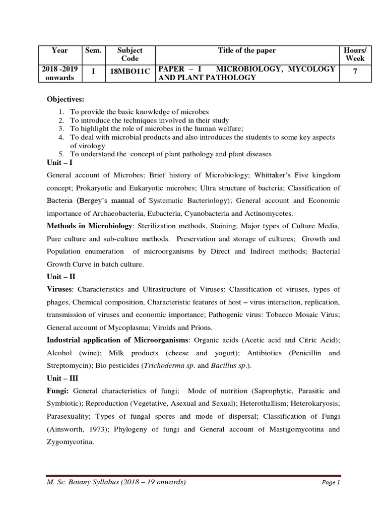 M.Sc. Botany Syllabus Overview 2018-19 | PDF | Regulation Of Gene ...
