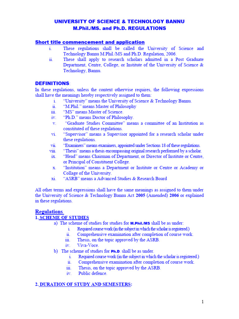 M.Phil/Ph.D. Regulations Guide | PDF | Thesis | Doctor Of Philosophy