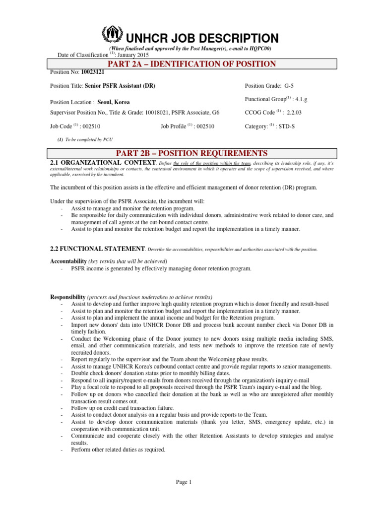 Senior PSFR Assistant Job Description | PDF | Call Centre | Business