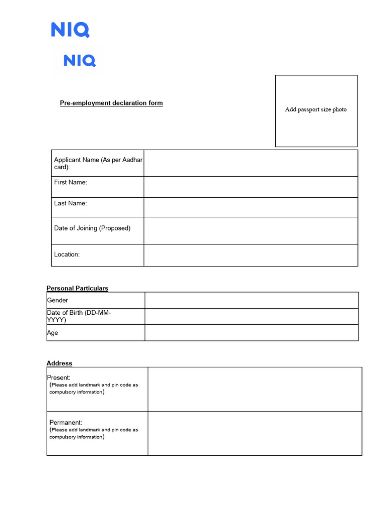 Pre-Employment Declaration Form | PDF | Personal Identification Number ...